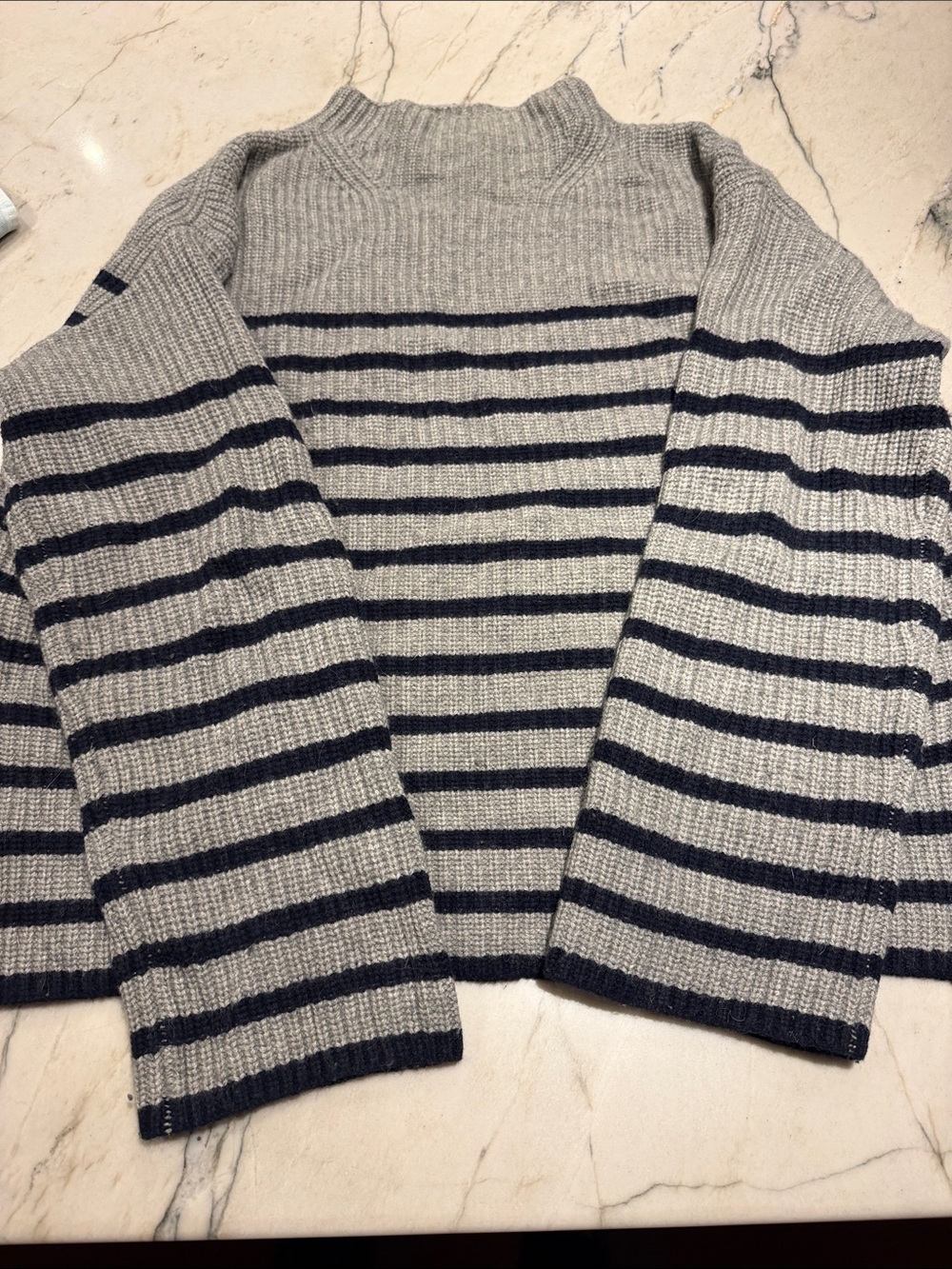 Rails Women’s Like New Gray Crewneck Sweater with Navy Stripes